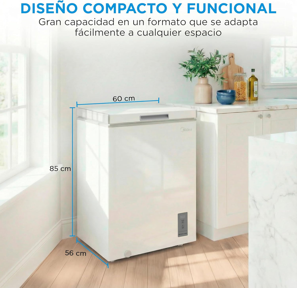 2026 MIDEA Arcon Congelador Pequeño de 143L | Congelador Horizontal Convertible a Frigorífico con Motor Inverter, Control Electrónico de Temperatura, Cestas con Asa | Arcón Silencioso 37 db Bajo Consumo