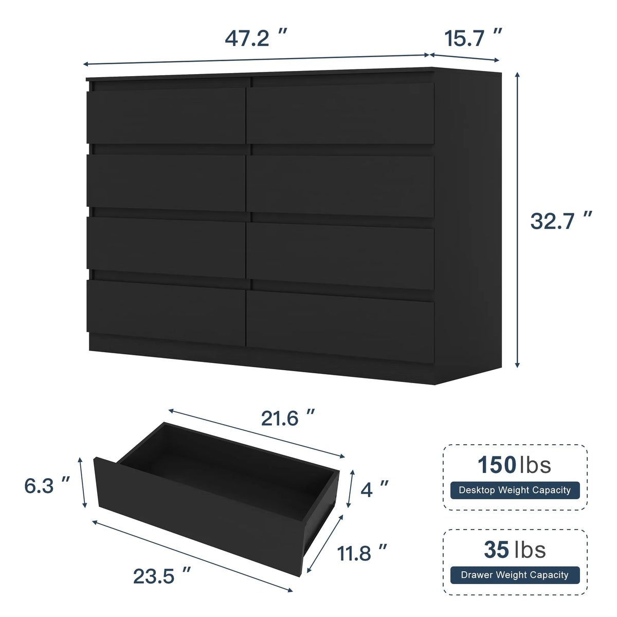 2026 NewResenkos Modern Mid Century 6 Drawer Wide Dressers Chests for Bedroom, Chest of Drawer Organizer Grey