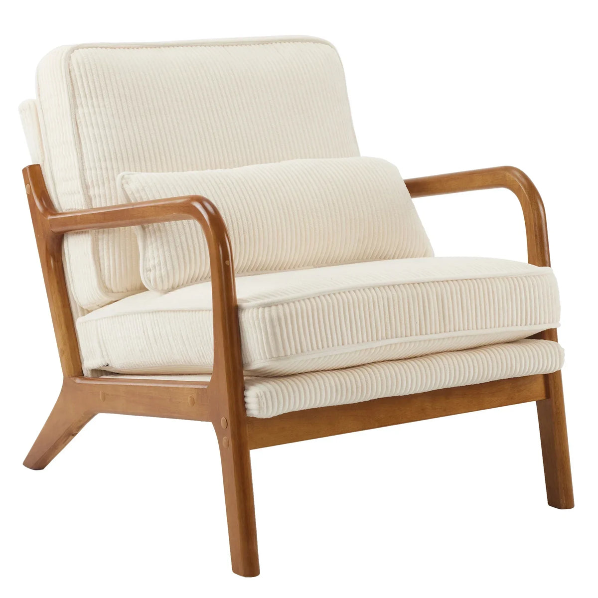 2026 NewKtaxon Accent Chair Corduroy Upholstered Armchair, Reading Club Chair with Pillow and Solid Wood Frame for Living Room Bedroom Furniture Off White
