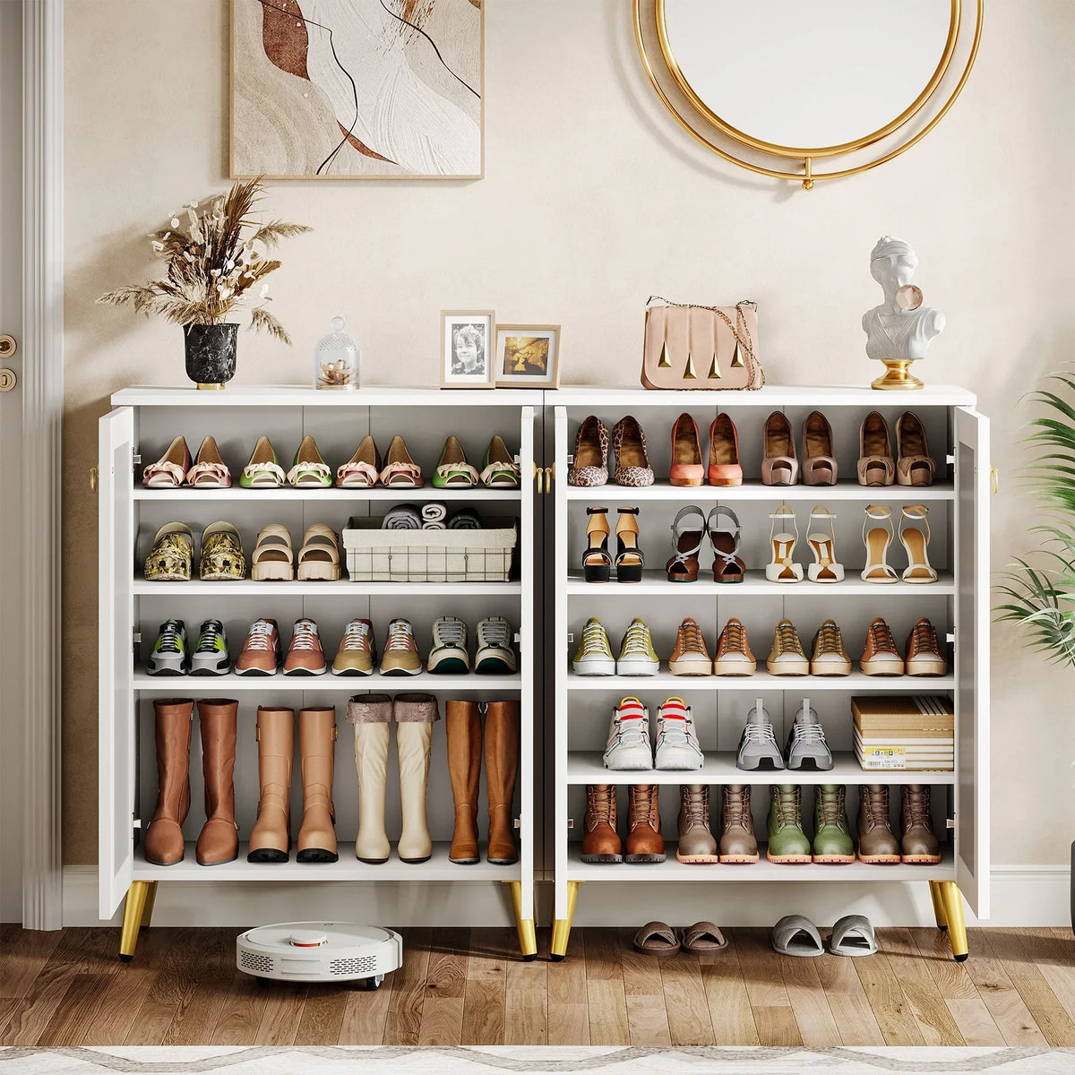 2026 NewTribesigns Large Wooden Freestanding 25-Pair Shoe Rack Closet Storage Cabinet for Entryway, Bedroom