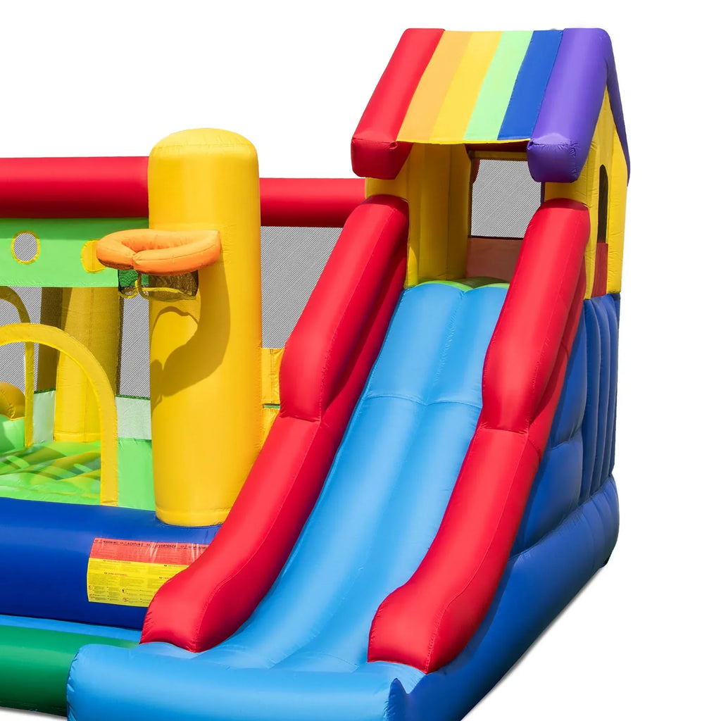 2026 NewCostway Colorful Rainbow Kids Inflatable Bounce Castle with 50 Ocean Balls & 735W Blower