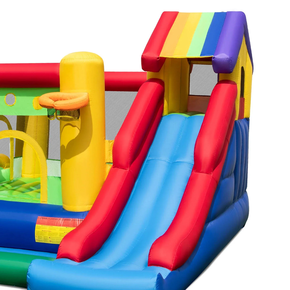 2026 NewCostway Colorful Rainbow Kids Inflatable Bounce Castle with 50 Ocean Balls & 735W Blower