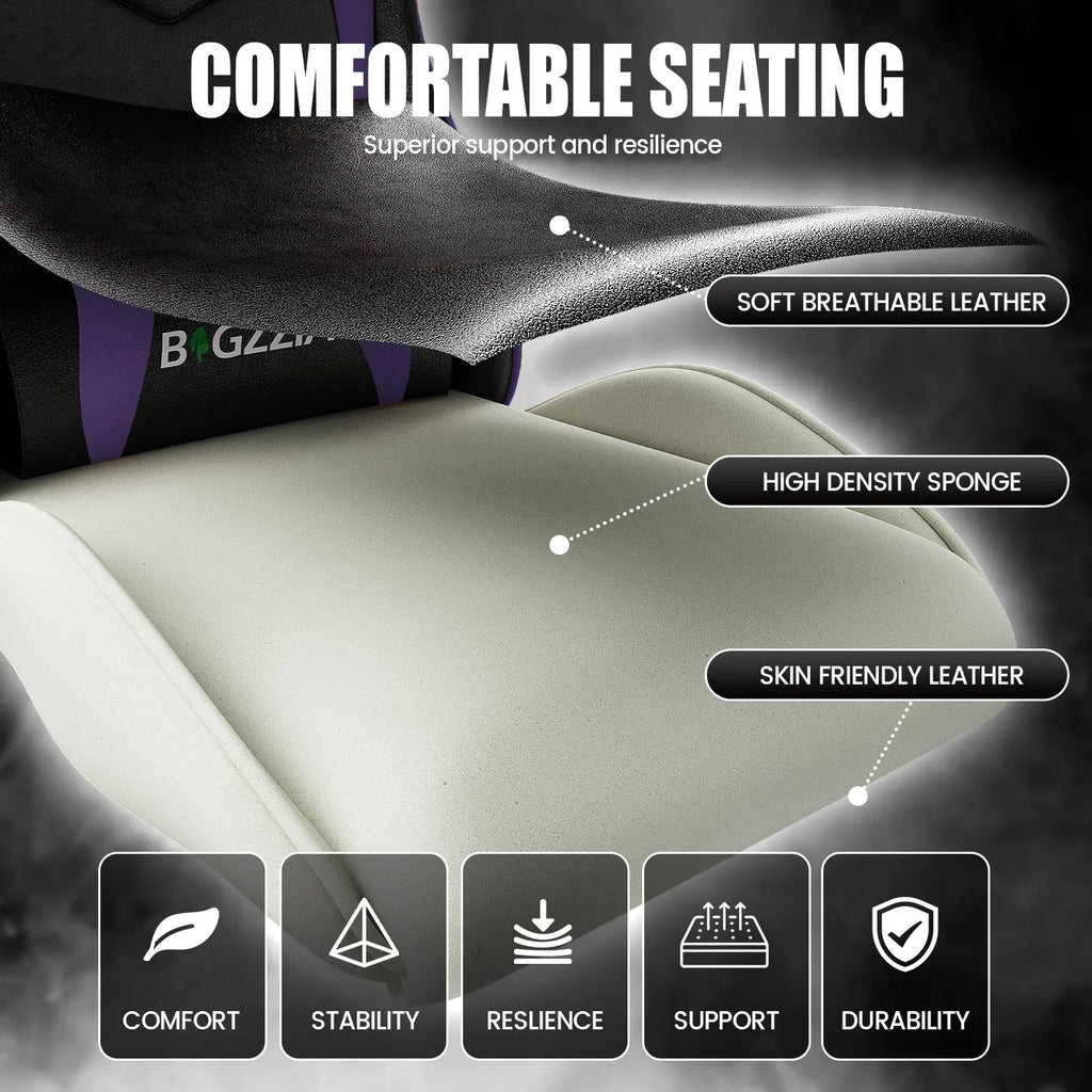 2026 NewBigzzia Gaming Chair Office Chair, Ergonomic Game Chair with Height Adjustable Headrest and Lumbar Support for Adults Teens, Black & White