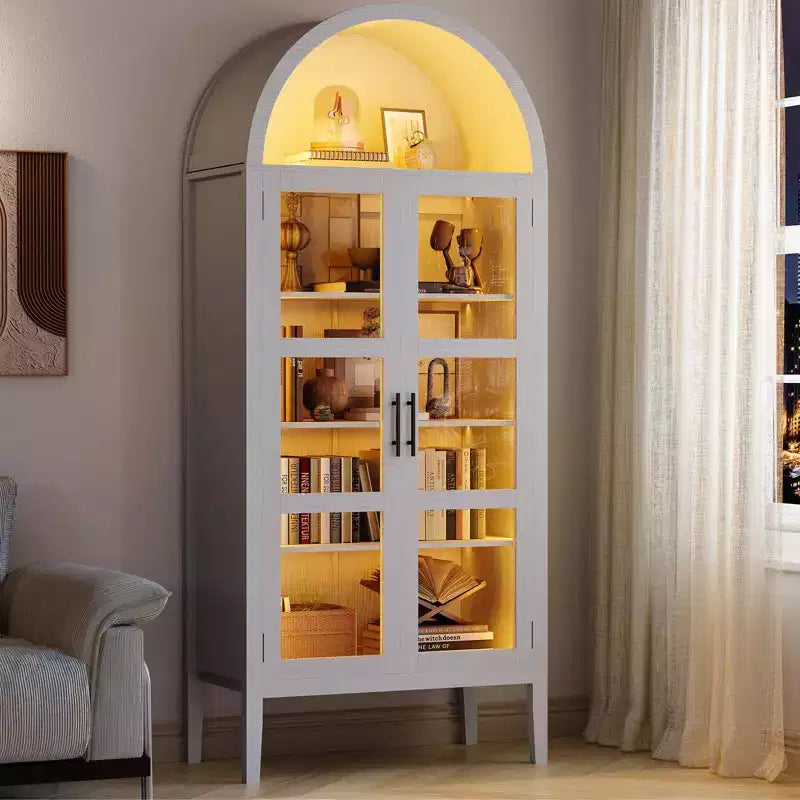 2026 Armario de almacenamiento arqueado negro/blanco de 71" con luces LED y puertas de cristal