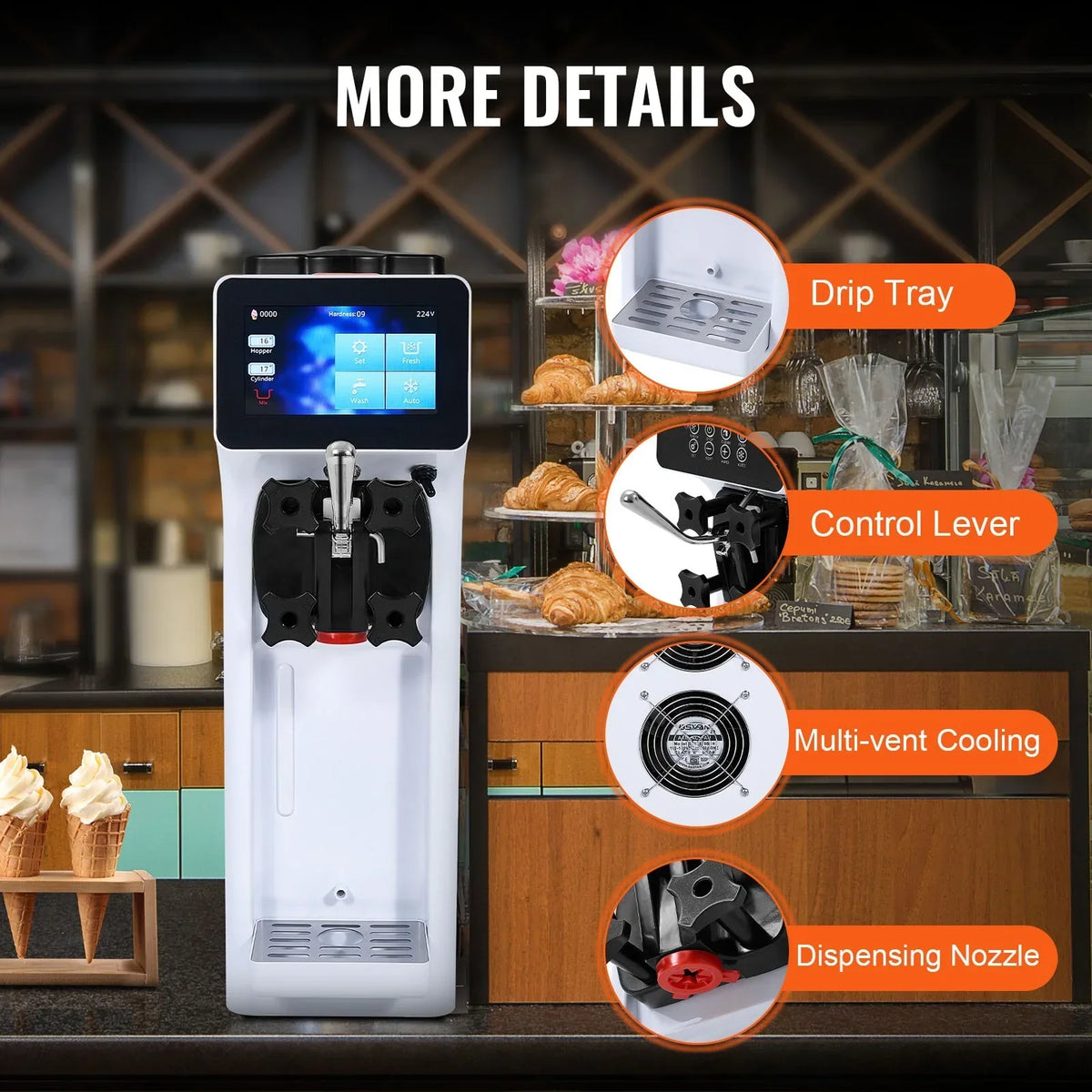 2026 NewKFFKFF Commercial Ice Cream Machine 2.7-4gal/10-15L/H 4L Hopper Single Flavor Countertop Soft Serve Ice Cream Maker Auto Clean Pre-Cooling