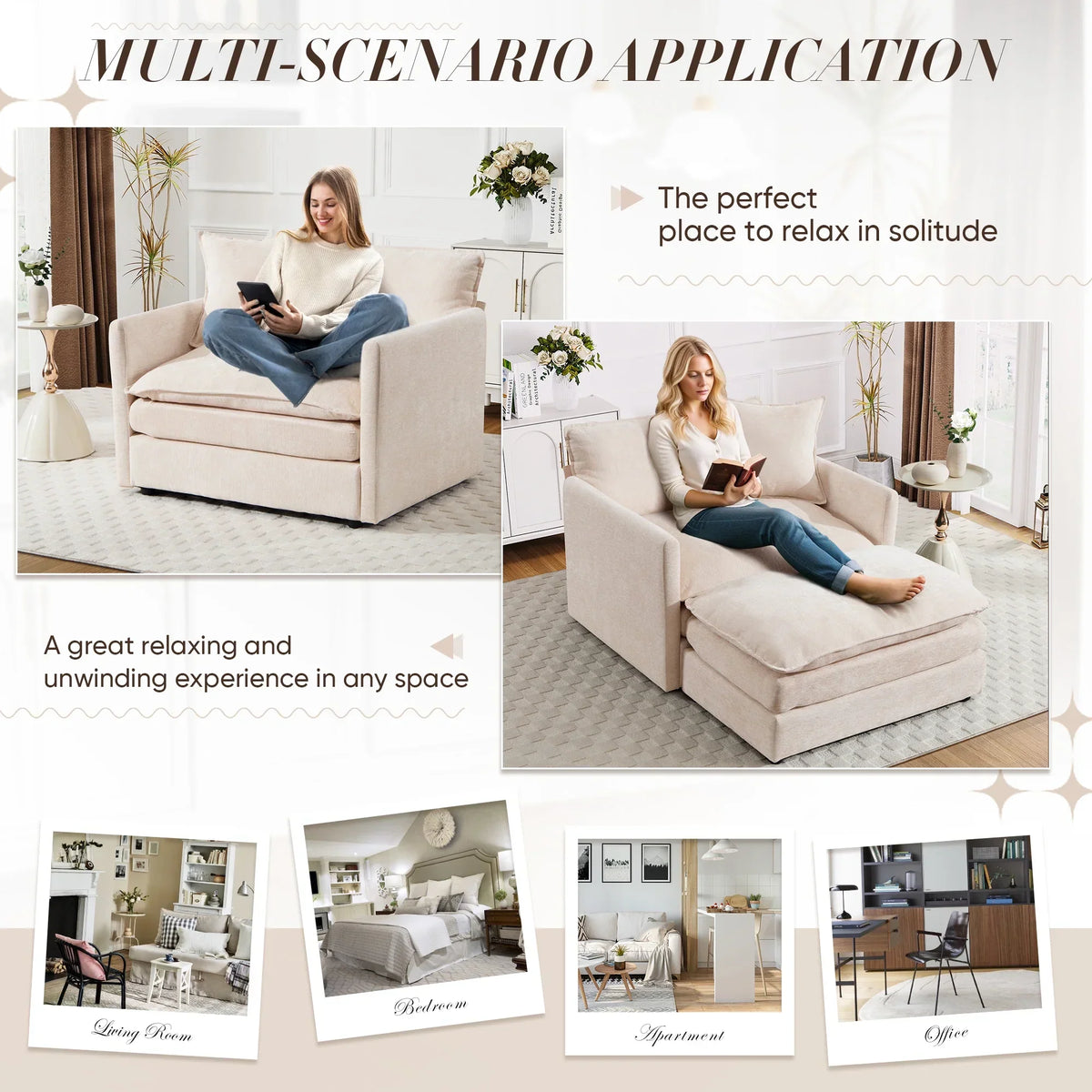 2026 NewMuumblus Oversized Lounge Chair with Ottoman, Cloud Accent Armchair for Living Room, Beige Chenille