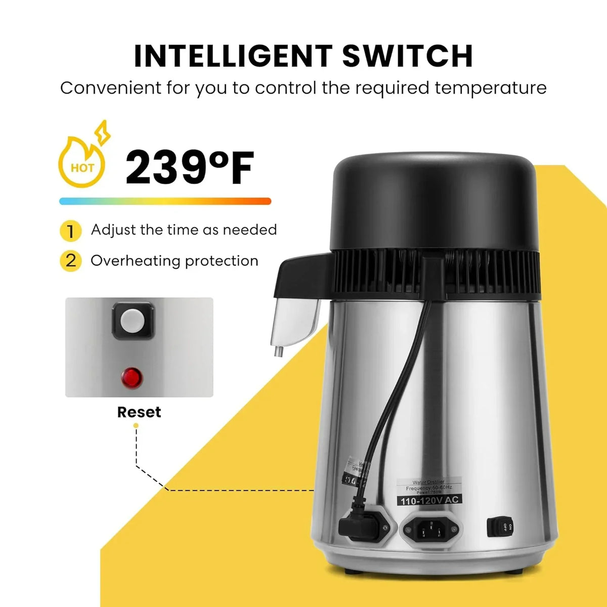 2026 NewSPECSTAR Water Distiller Countertop 1.1 Gallon/4L 304 Stainless Steel Distilled Water Machine with Smart Switch Purifier Filter for Home Office