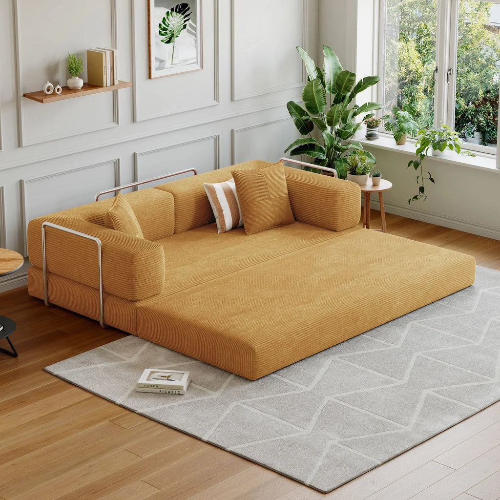 2026 NewConvertible Sleeper Sofa Bed,Compressed Floor Boneless Couch,Modular Modern Corduroy Sofa for Living Room Bedroom -with Fixed-Shape Frame and Support Armrest,Easy Assembly(Green)
