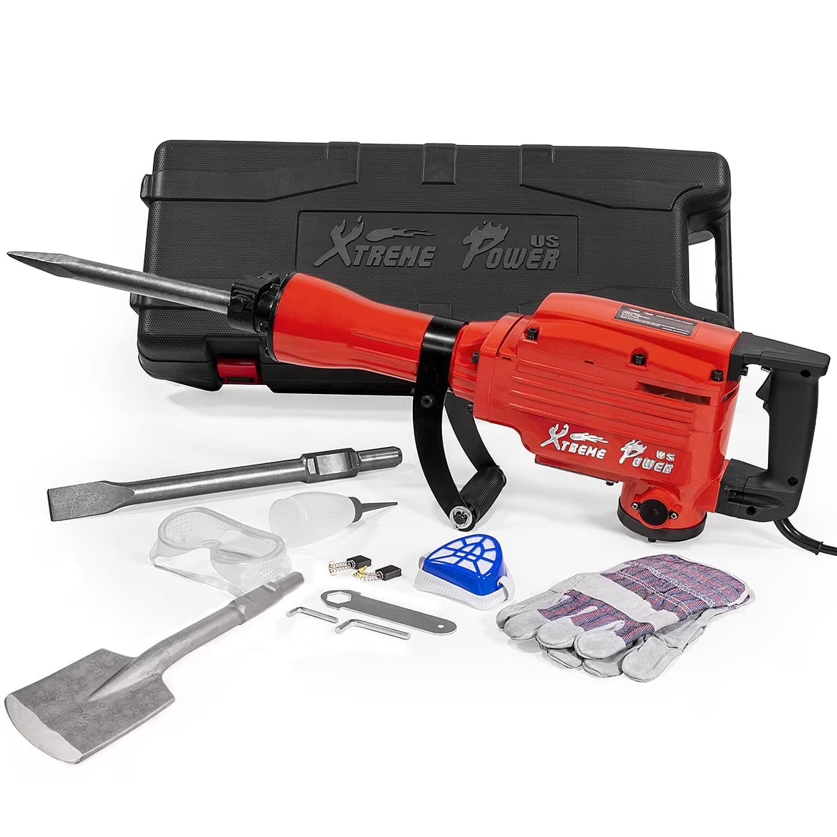 2026 NewXtremepowerUS Demolition Jack Hammer Heavy Duty, 2200W Electric Jackhammer With Scraping Chisel, 1800BPM Power Drill Concrete Breaker Bar Point & Chisel Bits Chisel Set, Red