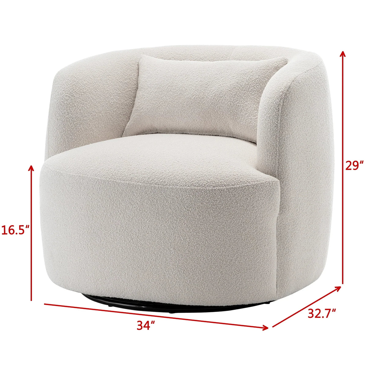 2026 New34" Wide Boucle Swivel Barrel Chair, No Assembly Round Upholstered Armchair Accent Chair Single Sofa Chair with Toss Pillow for Living Room and Bedroom, Taupe