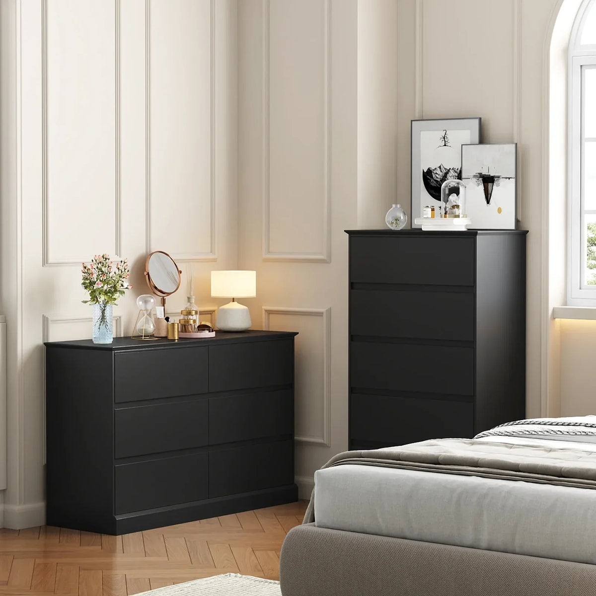 2026 NewWhite Dressers Bedroom Dresser 6 Drawer Storage Chest of Drawers Double Dresser Storage Side Cabinet Room Furniture for Bedroom Living Room