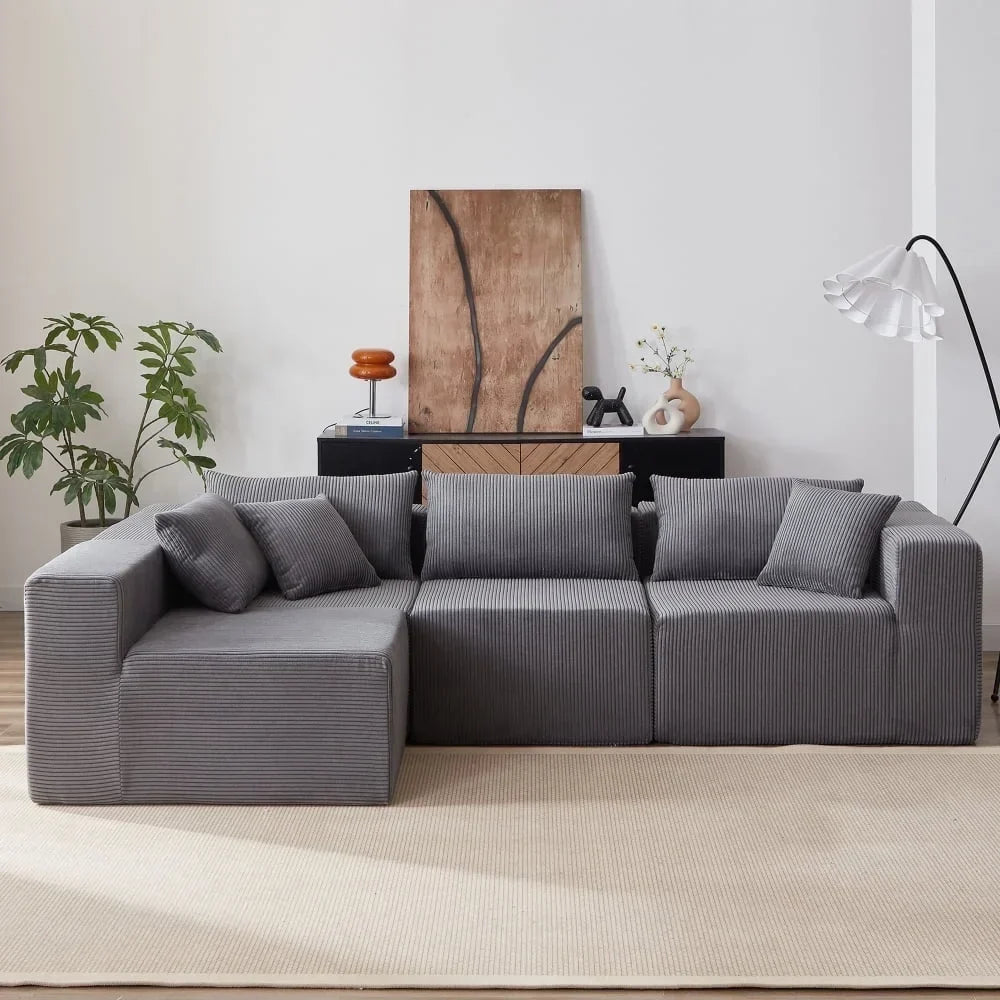 2026 New104-Inch Corduroy Modular L Shaped Sectional Sofa,Luxury Floor Couch Set,Upholstered Indoor Furniture,Foam-Filled Compressed Sofa for Living Room,Bedroom,4 PC Free Combination
