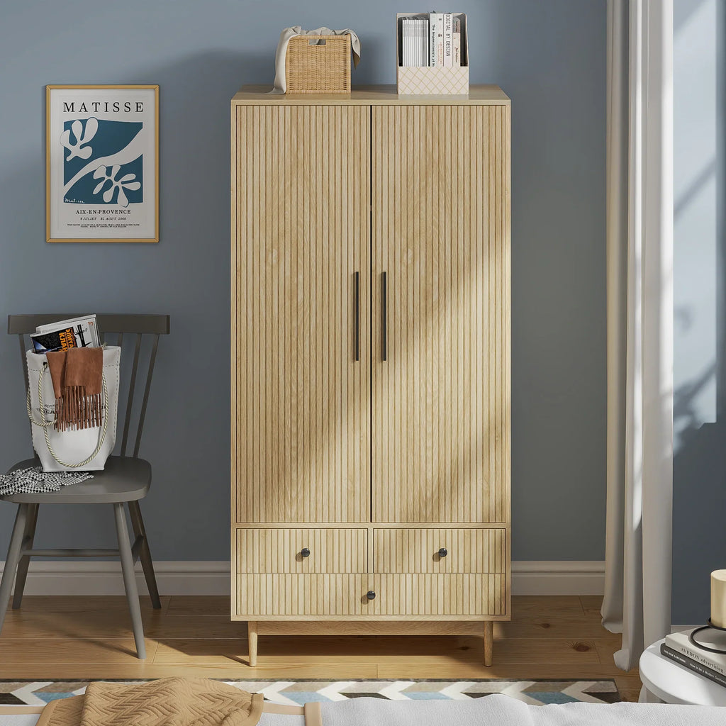 2026 NewArmoire Wardrobe Closet, Closet Wardrobe Cabinet with Drawers and Hanging Rail for Bedroom, White