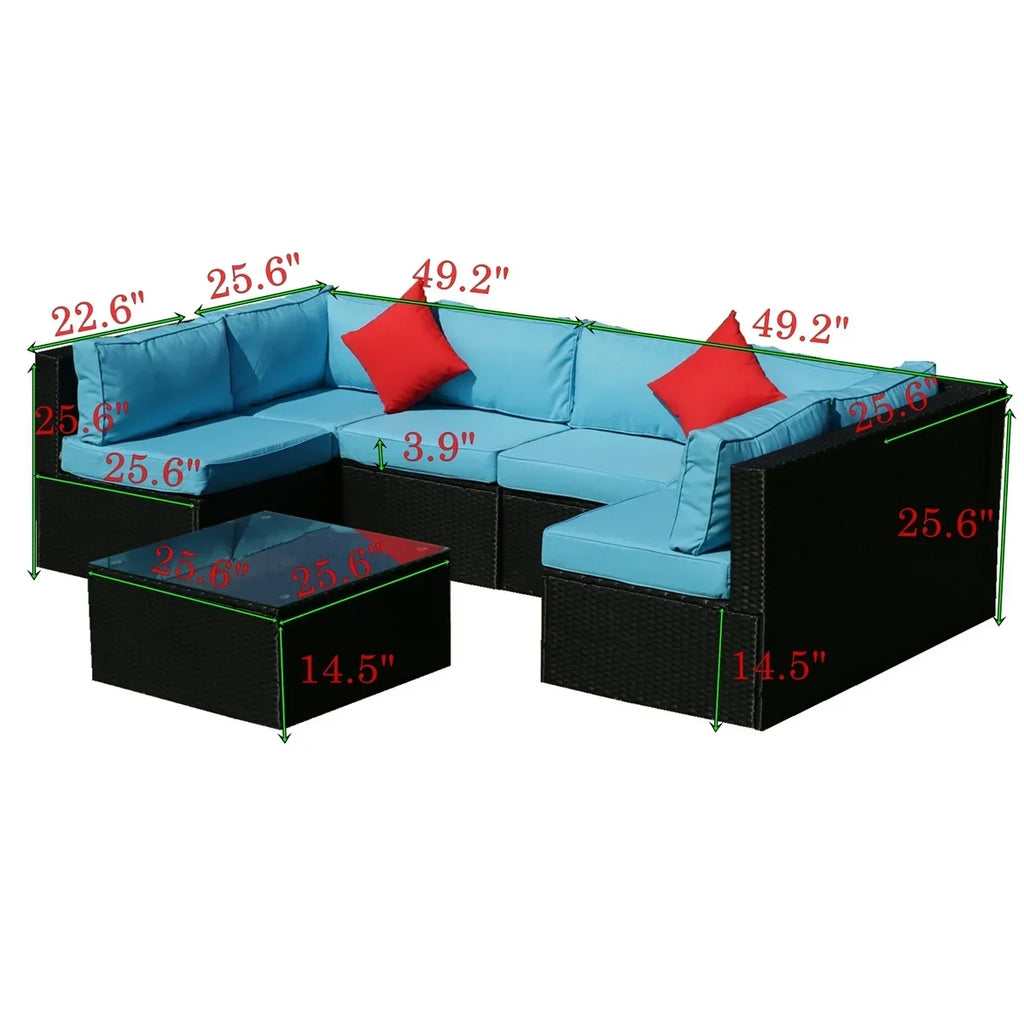 2026 New7 Piece Patio Furniture Sets Outdoor Sectional PE Rattan Outdoor Furniture Patio Conversation Set with Cushions and Glass Coffee Table, for Balcony Lawn and Garden, Gray