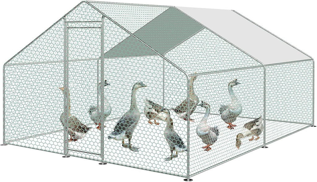 2026 Sonnewelt Corral exterior 3x4x2m Gallinero de acero galvanizado Jaula para animales pequeños Casa de pollos Techo Gallinero avícola con techo parasol y puerta para jaula de mascotas Jaula de pollos Jaula de pájaros Animales pequeños Plantas