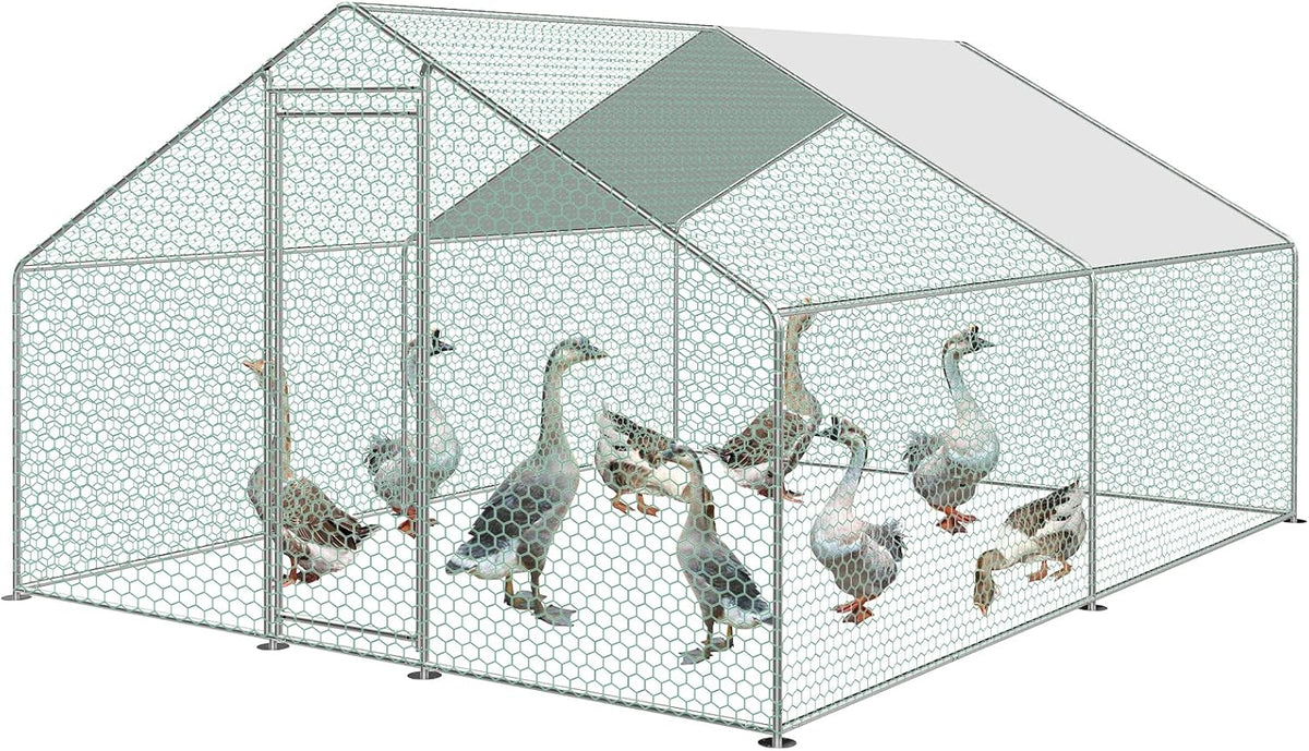 2026 Sonnewelt Corral exterior 3x4x2m Gallinero de acero galvanizado Jaula para animales pequeños Casa de pollos Techo Gallinero avícola con techo parasol y puerta para jaula de mascotas Jaula de pollos Jaula de pájaros Animales pequeños Plantas
