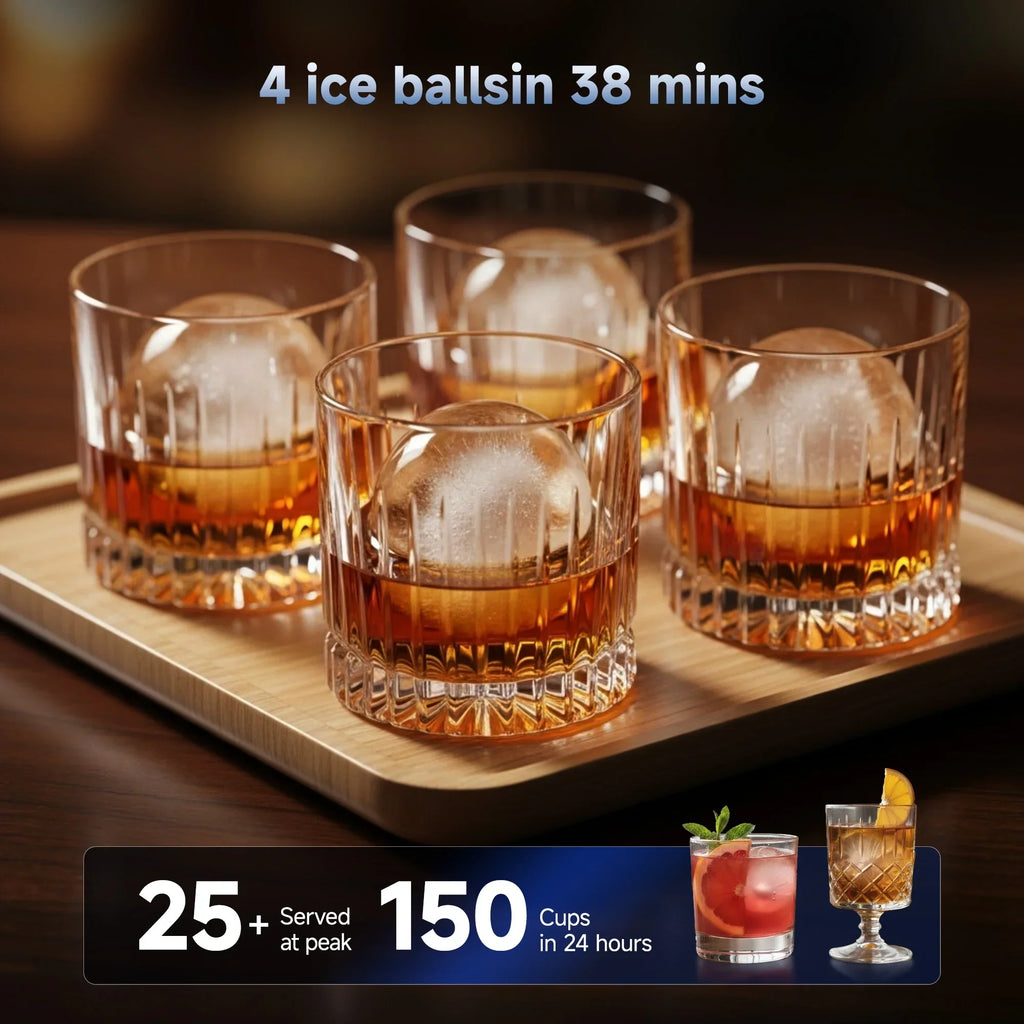 2026 NewSimzlife Sphere Ice Maker,10 pcs/Hour, 150 pcs/Day,Clear Ice Ball Maker with Enhanced Insulation, with LCD Touch Screen, Self-Cleaning, Quiet Home and Bar Ice for Whiskey Bourbon Parties