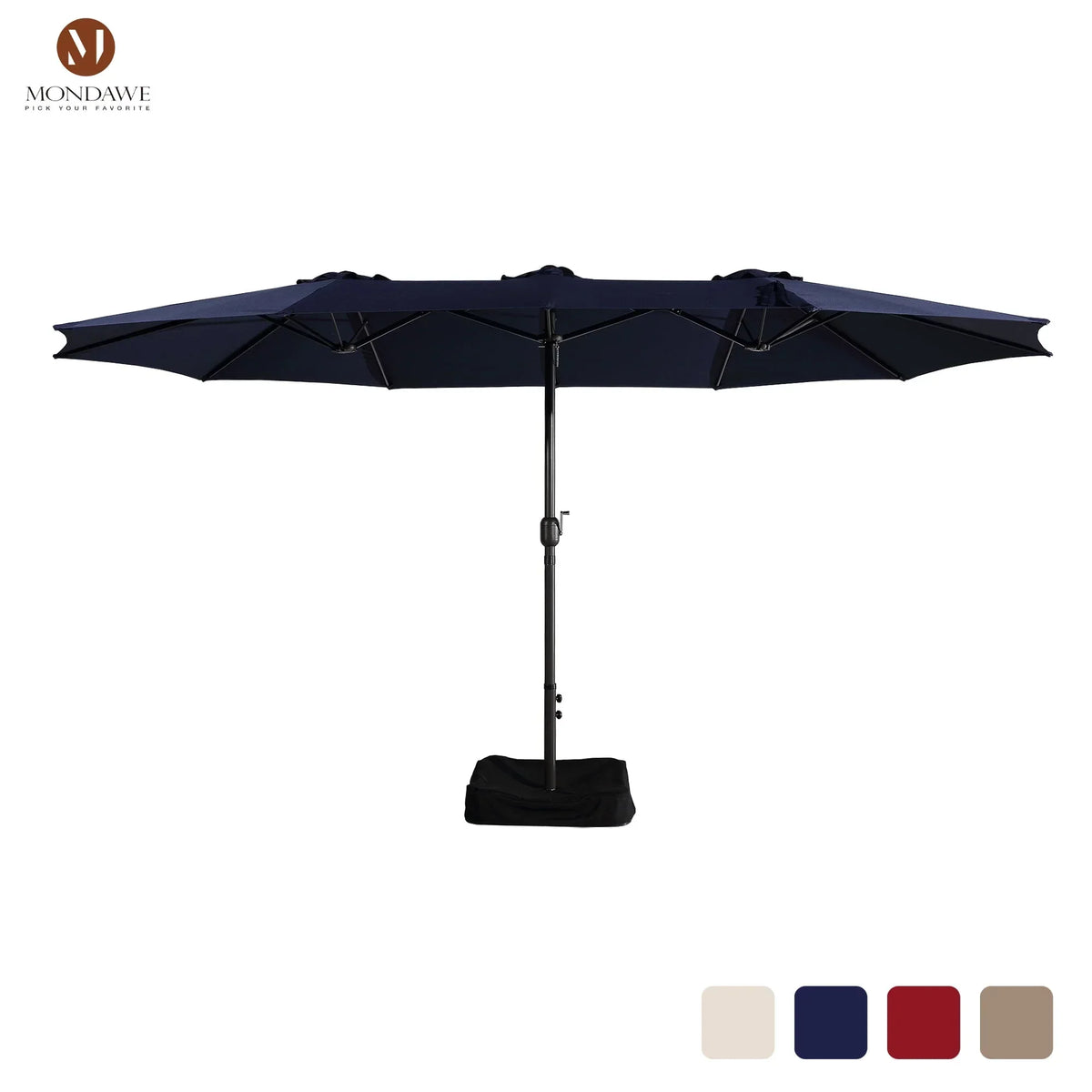 2026 NewMondawe 15ft Patio Umbrella Rectangular Outdoor Market Umbrella with Base and LED Lights Beige