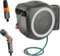 2026 Enrollador de manguera de pared Gardena Rollup L (blanco) de 30 m con 1 aspersor Comfort Multi-Sprinkler, guía de manguera integrada, manguera de calidad de 30 m y soporte de montaje auxiliar (18627-38)