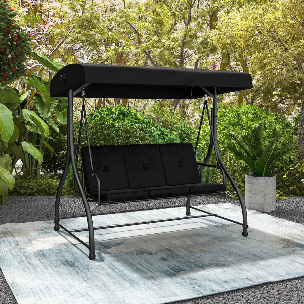 2026 NewCostway 3-Seat Outdoor Converting Patio Swing Glider Adjustable Canopy Porch Swing Black