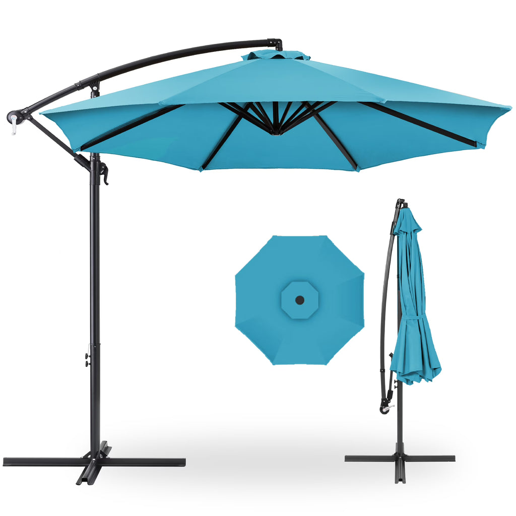 2026 NewBest Choice Products 10ft Offset Hanging Outdoor Market Patio Umbrella w/ Easy Tilt Adjustment - Tan