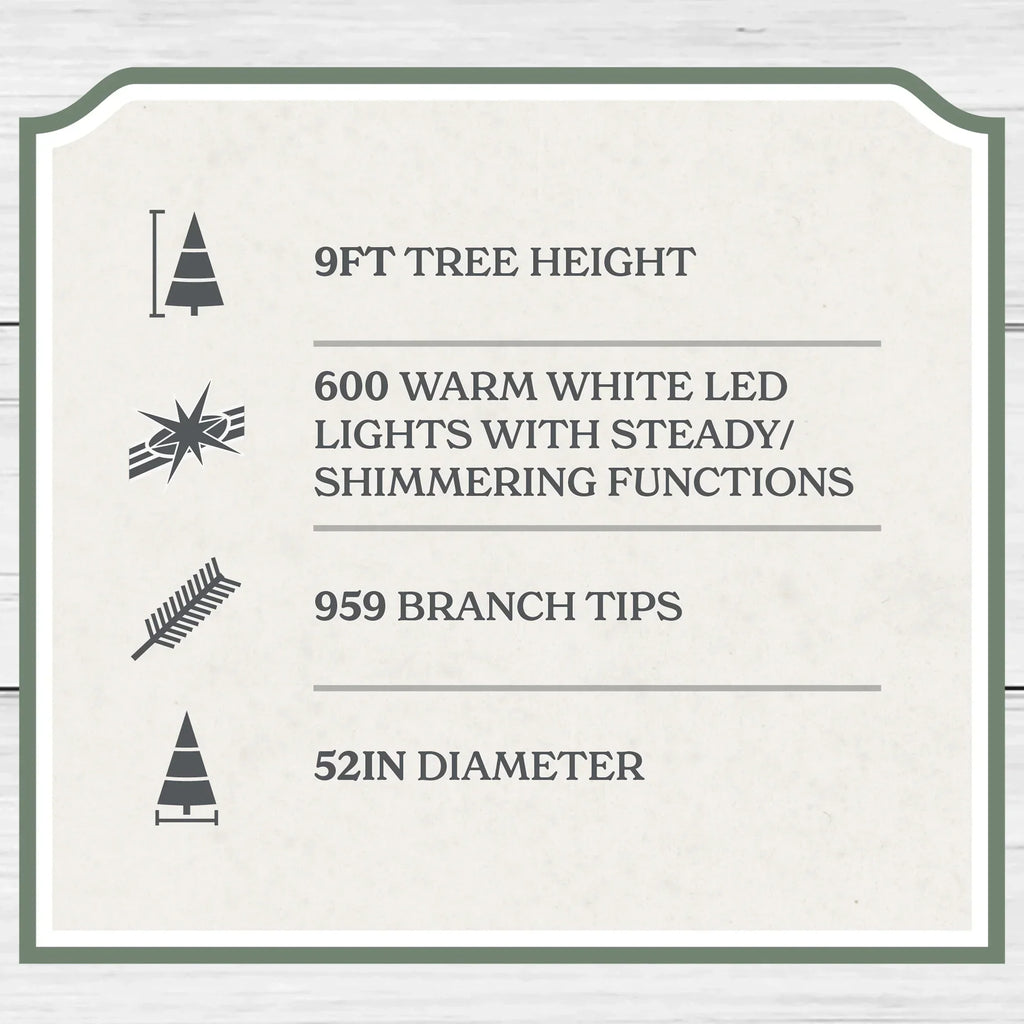 2026 New9' Pre-Lit Green Cypress Artificial Christmas Tree with 600 Warm White Twinkle LED Lights, by My Texas House