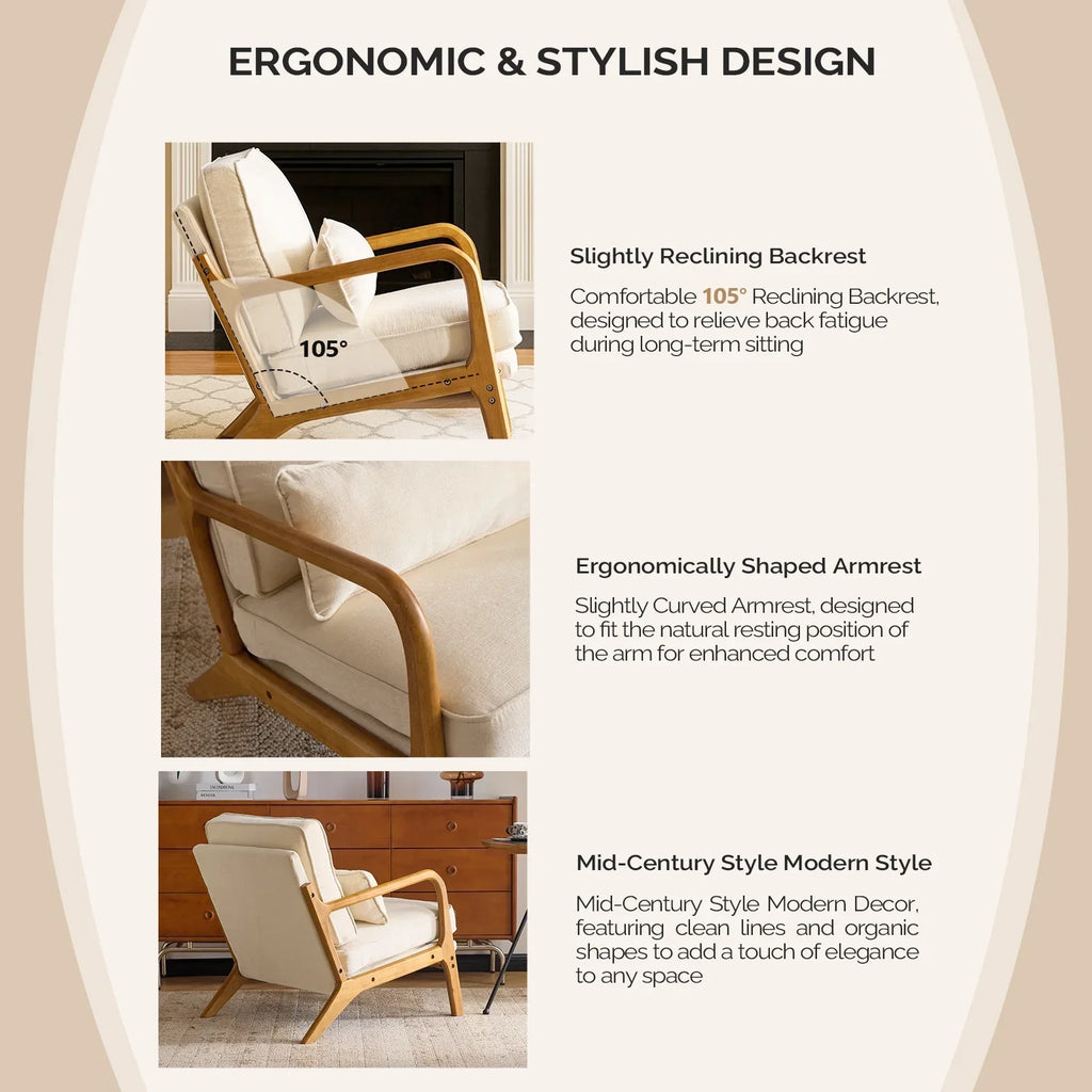 2026 NewKtaxon Accent Chair Corduroy Upholstered Armchair, Reading Club Chair with Pillow and Solid Wood Frame for Living Room Bedroom Furniture Off White