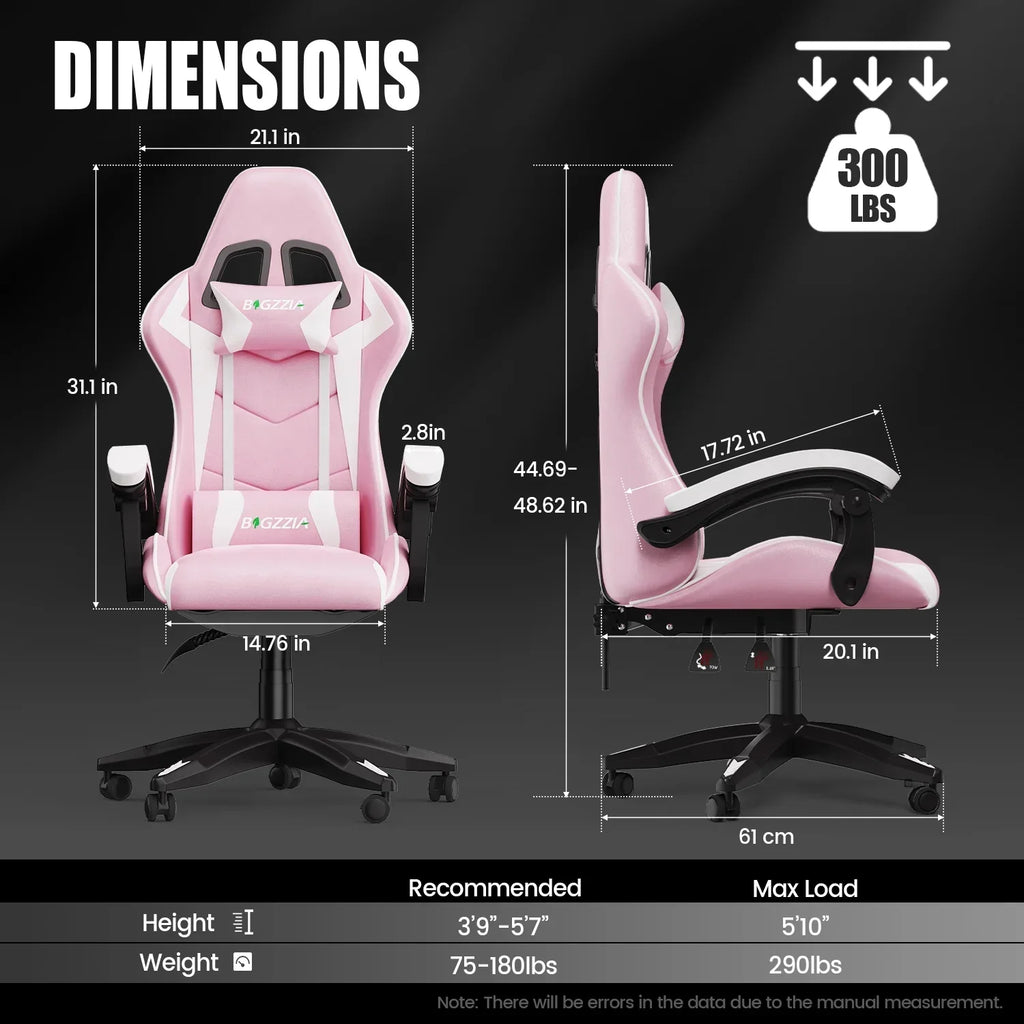 2026 NewBigzzia Gaming Chair Office Chair, Ergonomic Game Chair with Height Adjustable Headrest and Lumbar Support for Adults Teens, Black & White
