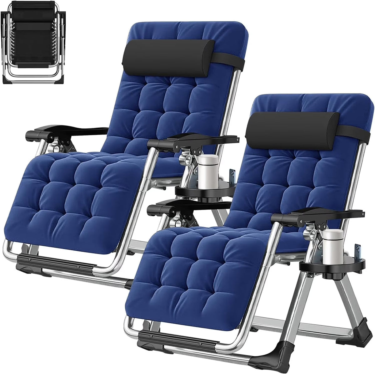 2026 NewNAIZEA 2 Pack Zero Gravity Chair, Foldable Portable Lawn Recliner with Cushion, Headrest, Cup Holder, Black