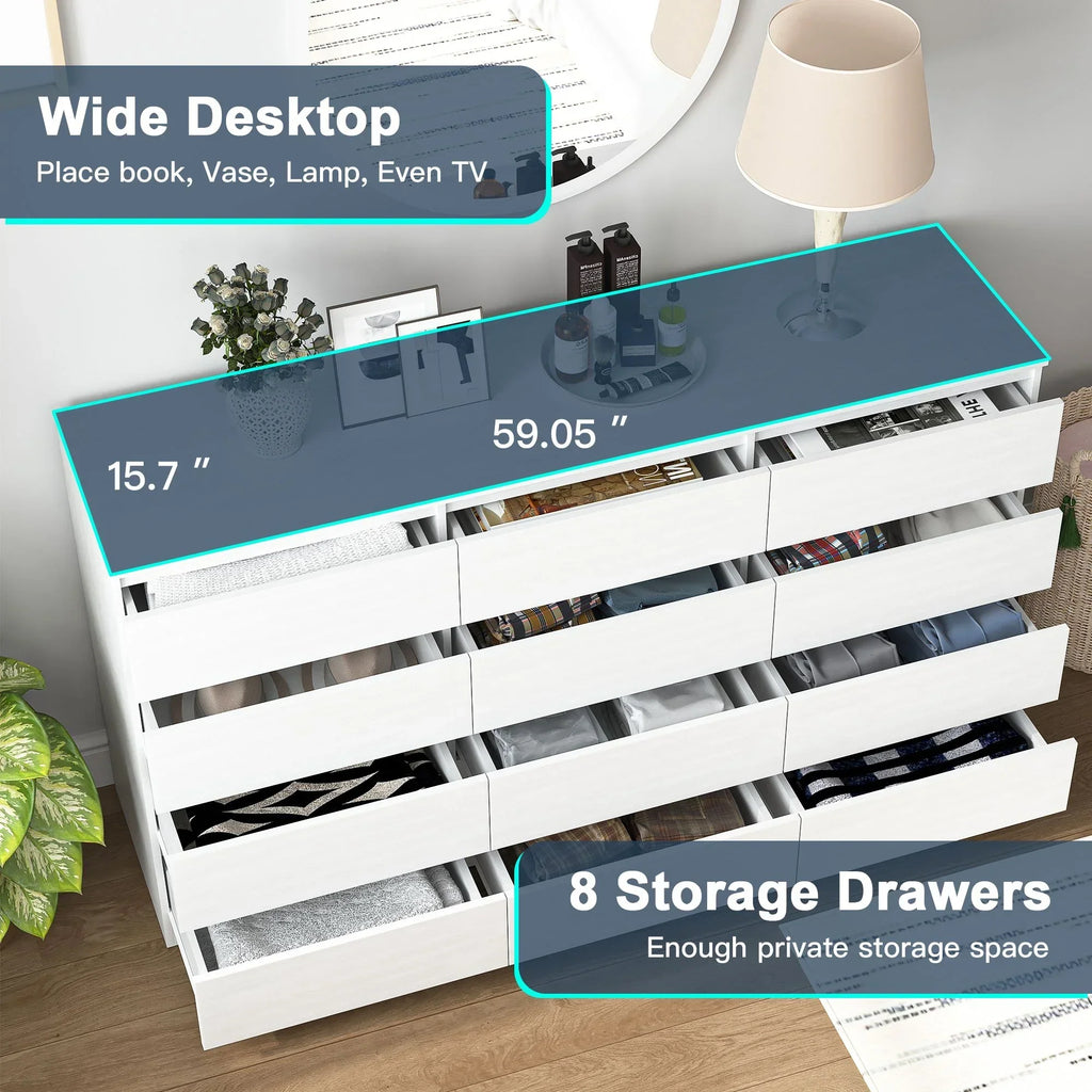 2026 NewResenkos Modern Mid Century 6 Drawer Wide Dressers Chests for Bedroom, Chest of Drawer Organizer Grey