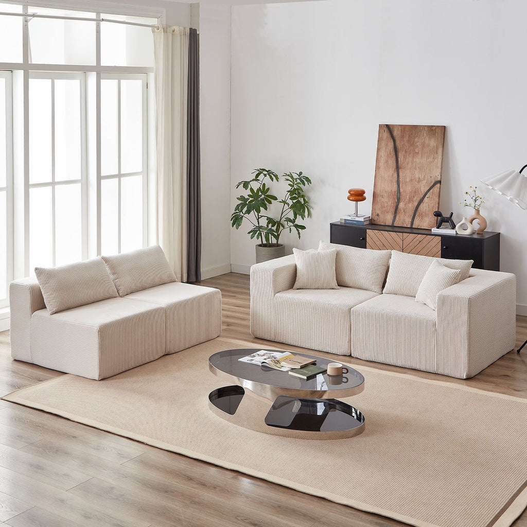 2026 New104-Inch Corduroy Modular L Shaped Sectional Sofa,Luxury Floor Couch Set,Upholstered Indoor Furniture,Foam-Filled Compressed Sofa for Living Room,Bedroom,4 PC Free Combination