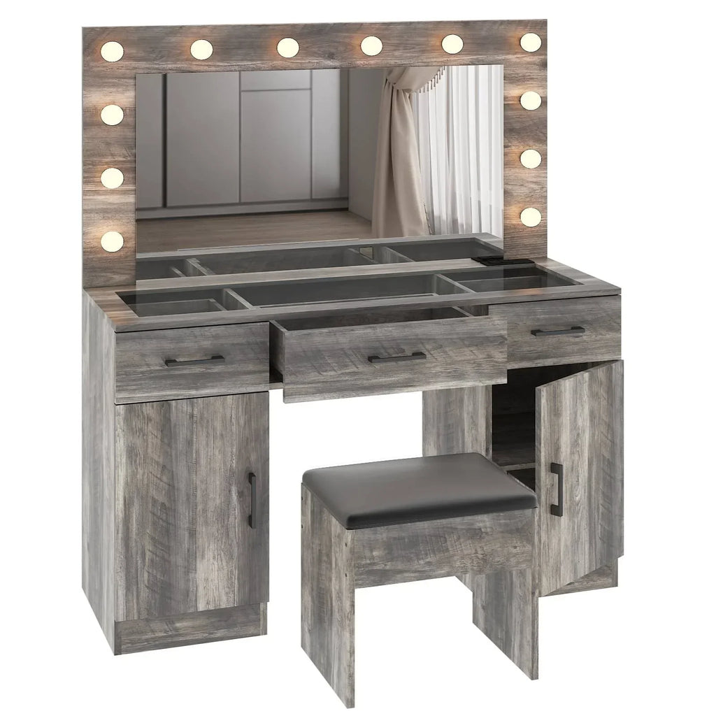 2026 NewKtaxon Large Makeup Vanity, Vanity Table Set w/ Visible Glass Top w/ Charging Station, White