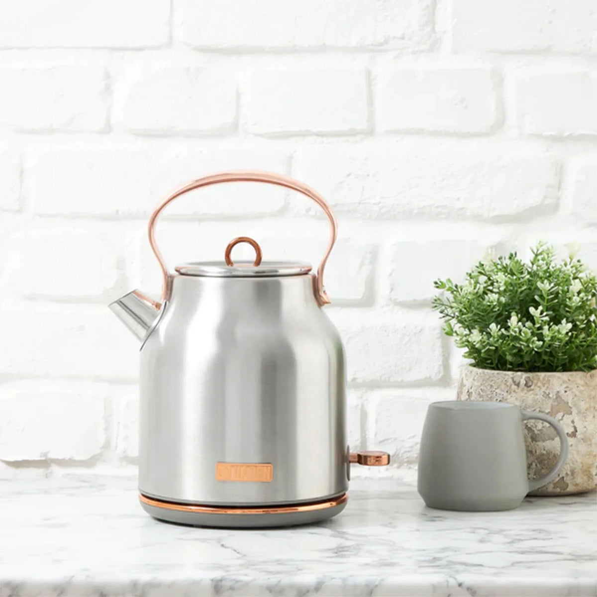 2026 NewHaden Heritage 1500 1.7 Electric Kettle, Matte Black Finish with Copper Accents