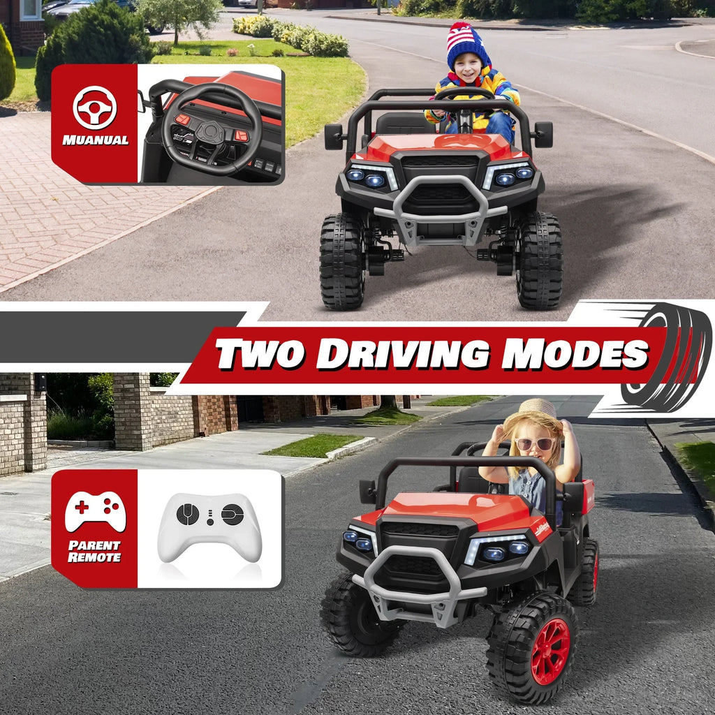 2026 NewJoyracer 4WD 24 Volt Ride on Toys UTV with 2 Seater & Remote Control, Kids Electric Golf Cart w/ 4x200W Power Motors, Tiltable Trailer & Shovel, 4 Wheels Spring Suspension, Bluetooth USB Music, Black