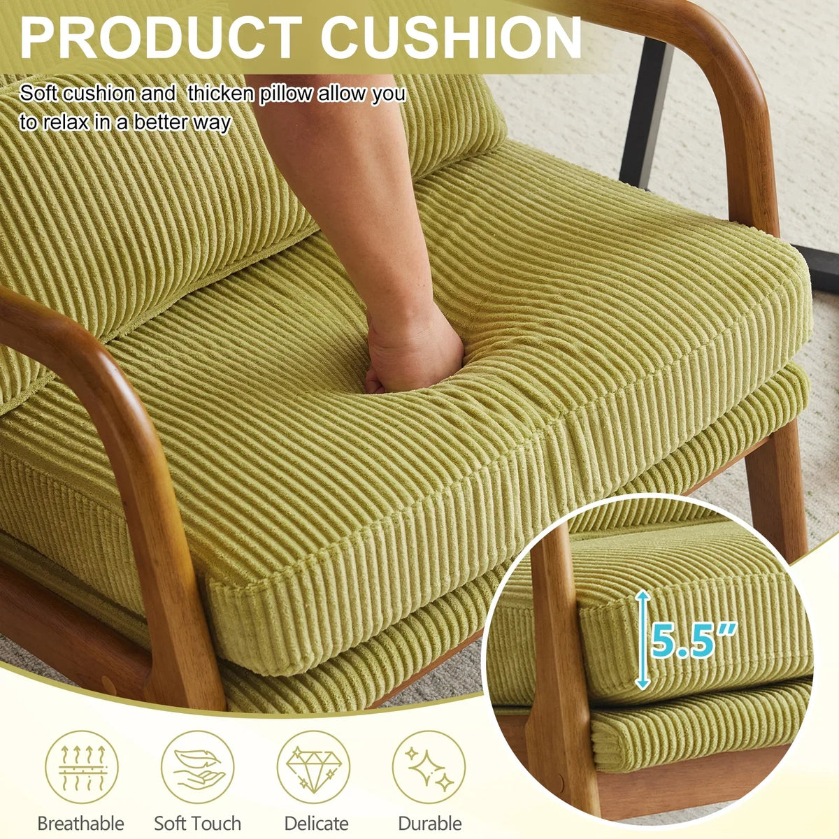2026 NewKtaxon Accent Chair Corduroy Upholstered Armchair, Reading Club Chair with Pillow and Solid Wood Frame for Living Room Bedroom Furniture Off White