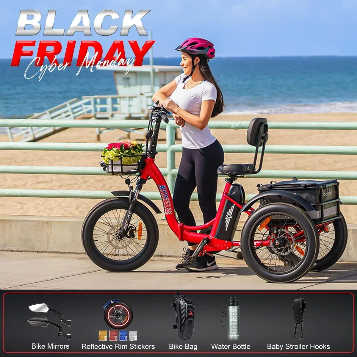 2026 NewAddmotor Electric Trike, 750W Foldable Electric Tricycle, Folding Electric Trike for Adults,48V 20Ah Removable Battery,20" Fat Tire Electric Trikes with Rear Speed Differential,M-330F Yellow