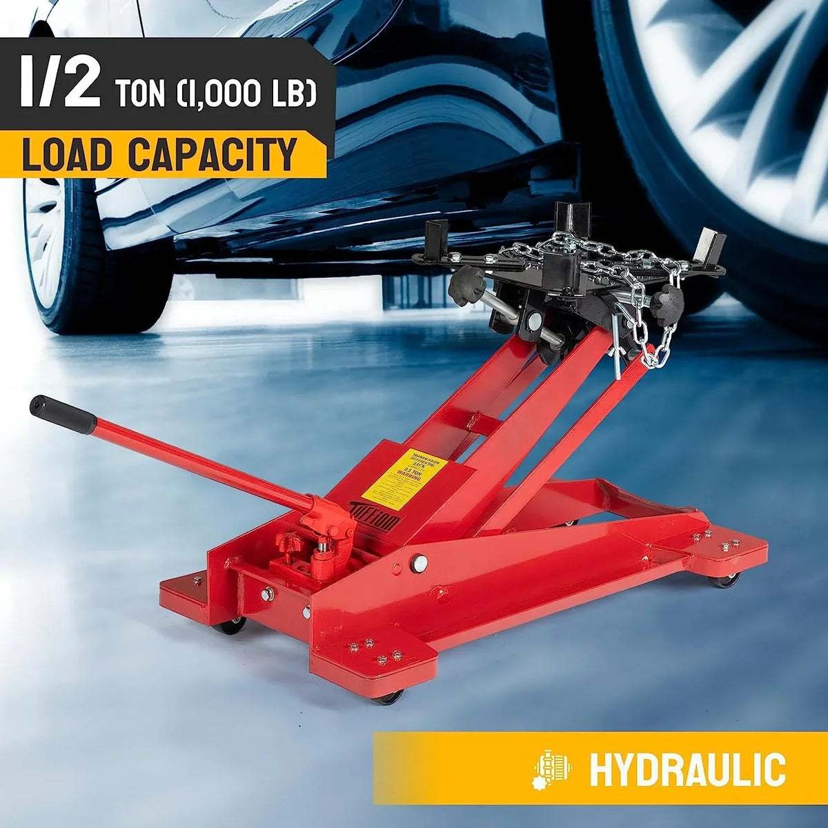 2026 NewTUFFIOM Hydraulic Transmission Service/Floor Jack Lift 1/2 Ton (1,000 lb) Capacity, Low Profile Roll-Under Floor Trolley, Automotive Shop Tool Hoist Lift Lifting Jack, Red