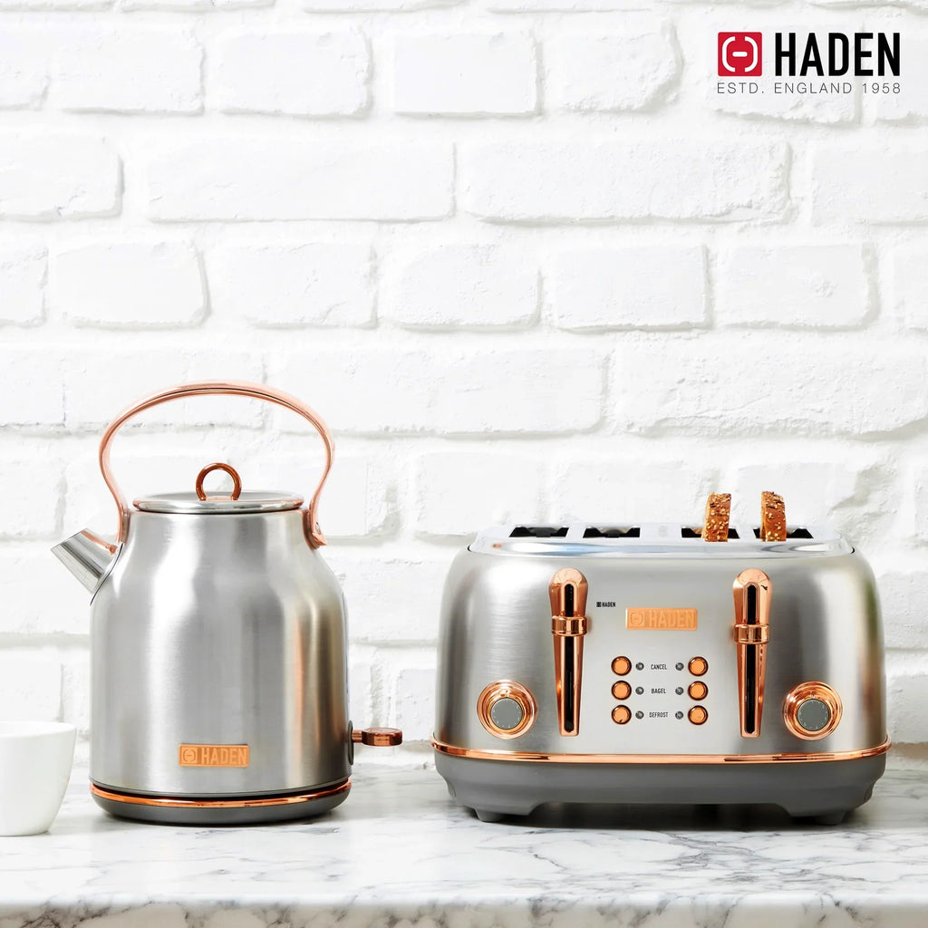 2026 NewHaden Heritage 1500 1.7 Electric Kettle, Matte Black Finish with Copper Accents
