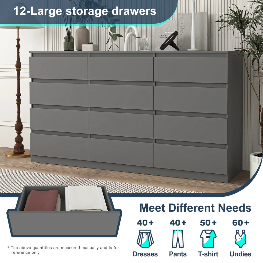 2026 NewResenkos Modern Mid Century 6 Drawer Wide Dressers Chests for Bedroom, Chest of Drawer Organizer Grey