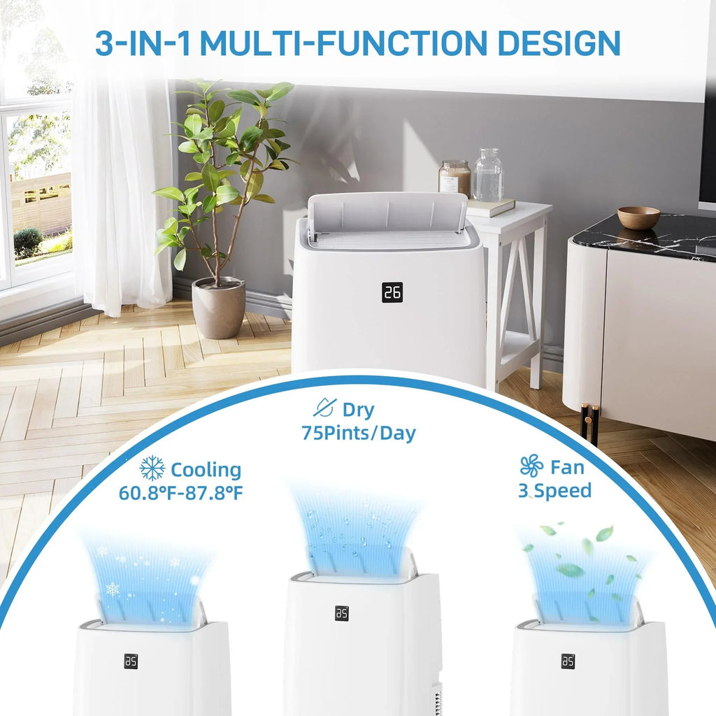 2026 NewTROPOW 14000BTU Portable Air Conditioners Cool Up to 750 Sq.Ft, 4 in 1 Portable AC Unit with Remote Control/Dehumidifier/3 speeds fan/Sleep Mode for living room, bedroom, office