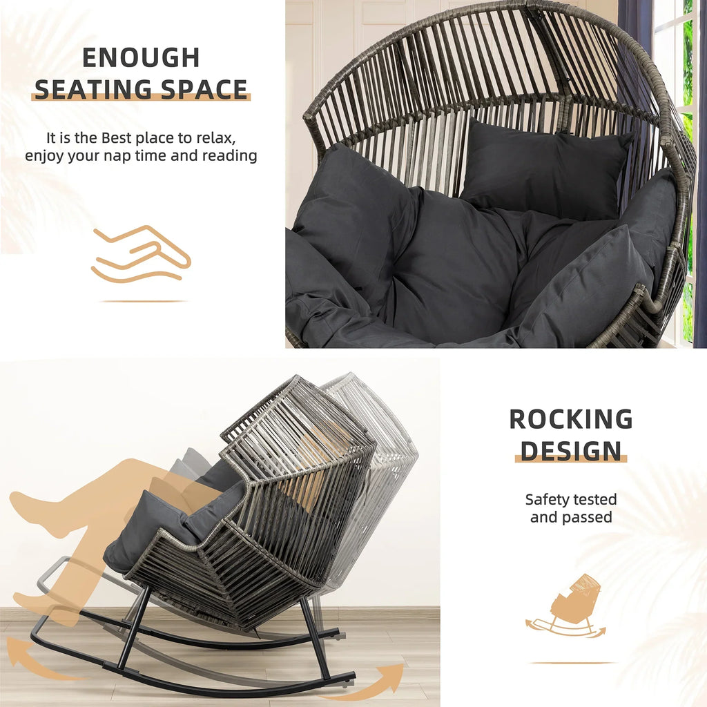 2026 NewWalsunny Egg Chairs Outdoor Patio Wicker Oversized Egg Shell Lounger Lawn Chair with Cushion for Indoor Outside Porch Balcony Backyard, Original Wood Color Rattan Beige Cushion