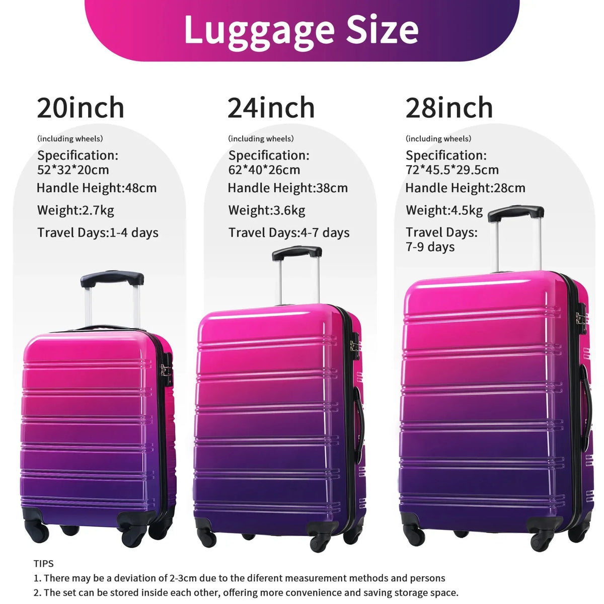 2026 New3 Piece Luggage Sets, Hard Shell Suitcase 20/24/28 Inches with TSA Lock and Spinner Wheels, Expandable Lightweight Travel Luggage for Men Women, Multicolor purple