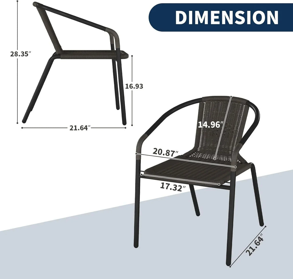 2026 NewELPOSUN Outdoor Dining Chairs Set of 6, Wicker Patio Chairs with Metal Frame, Rattan Indoor-Outdoor Chairs for Bistro, Deck, Backyard, Porch, Restaurant Stack Chair 6 Pack (Black)