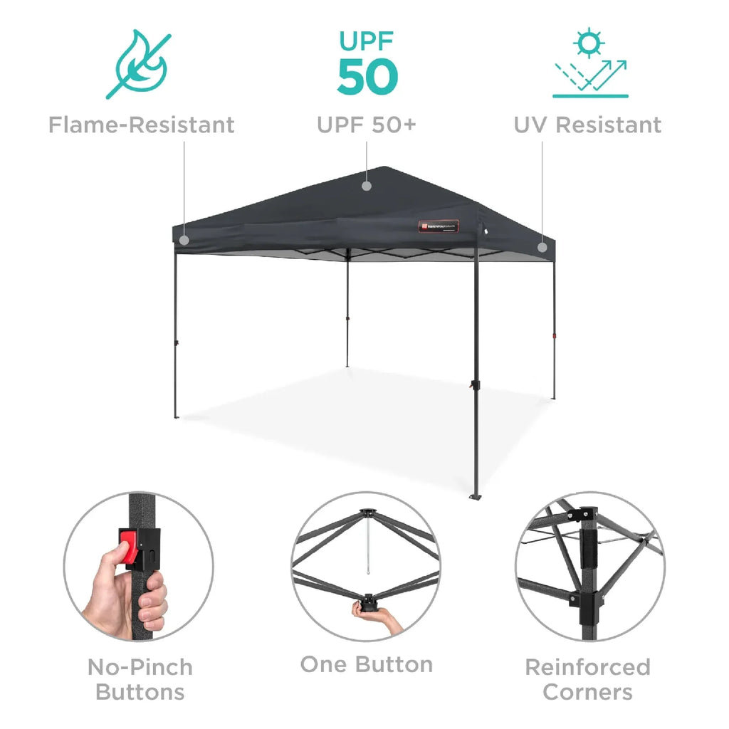 2026 NewBest Choice Products 12x12ft Easy Setup Pop Up Canopy w/ 1-Button Setup, Wheeled Case, 4 Weight Bags - Navy Blue