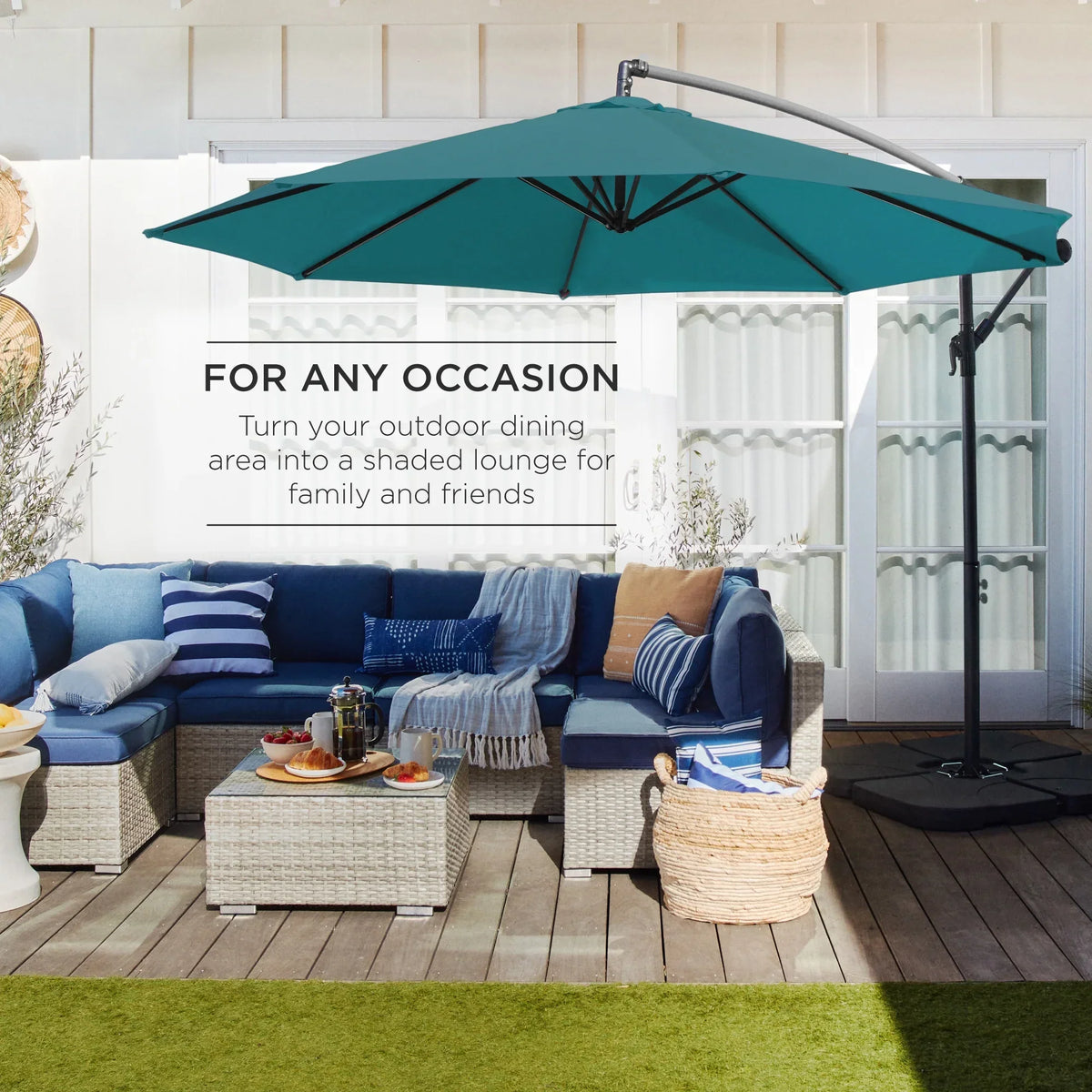 2026 NewBest Choice Products 10ft Offset Hanging Outdoor Market Patio Umbrella w/ Easy Tilt Adjustment - Tan