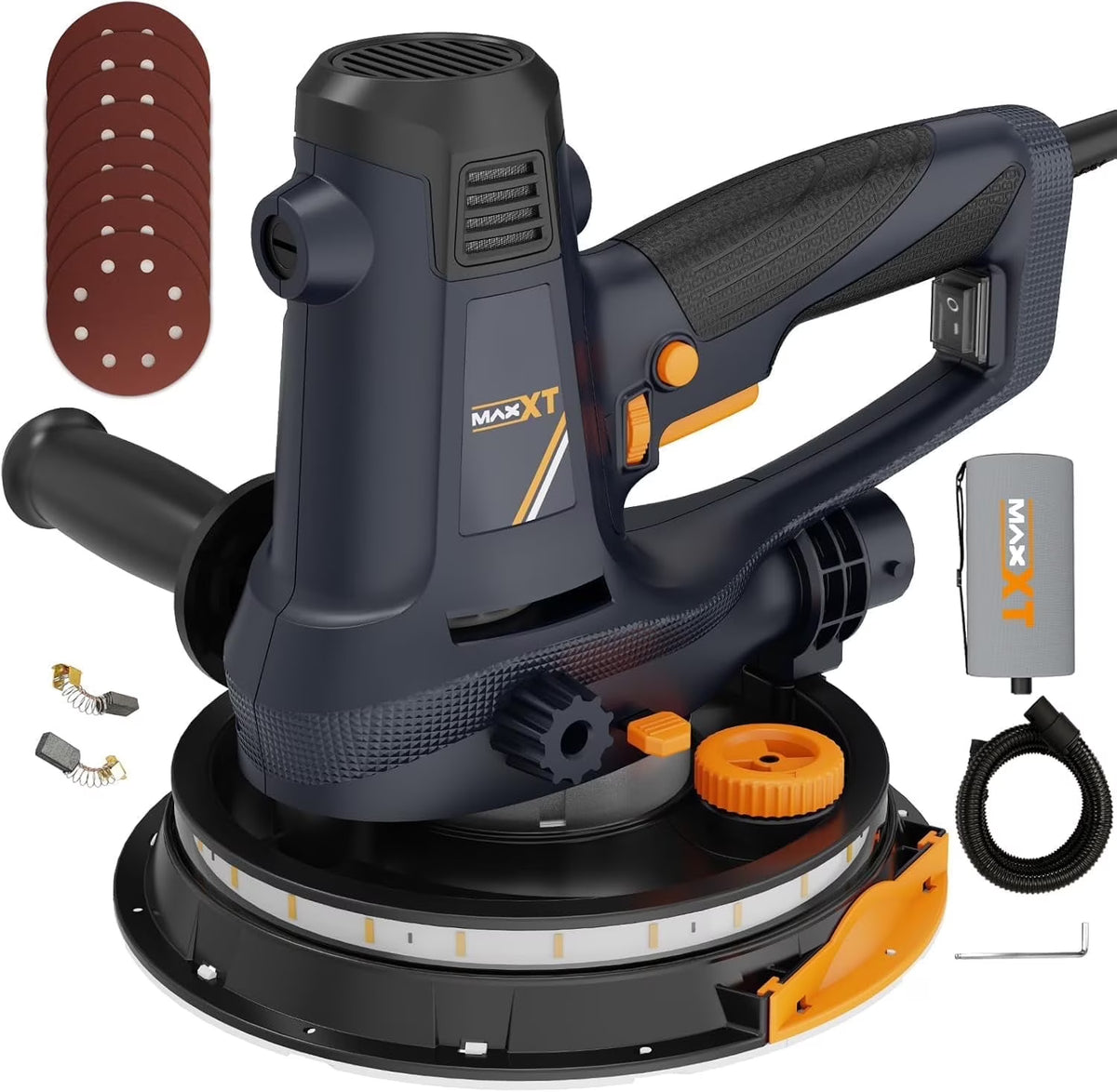 2026 NewPOVANLI 780W Electric Drywall Sander with Vacuum Dust Collection, 6.5A Motor Dustless Floor Sander with Variable Speed 900-1800RPM, LED Light, Extendable & Foldable Handle Yellow+Black