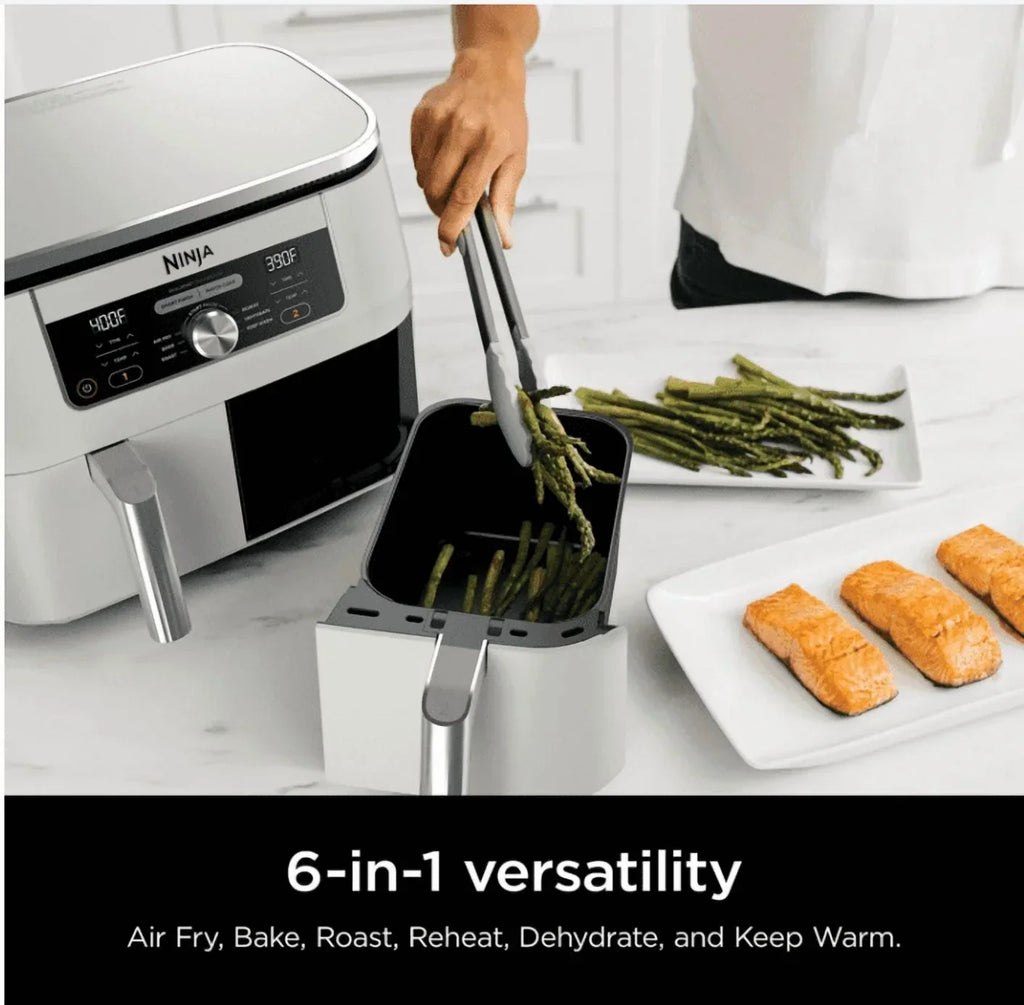 2026 NewNinja Foodi 6-in-1, 8 Quart 2-Basket Air Fryer with DualZone Technology -White