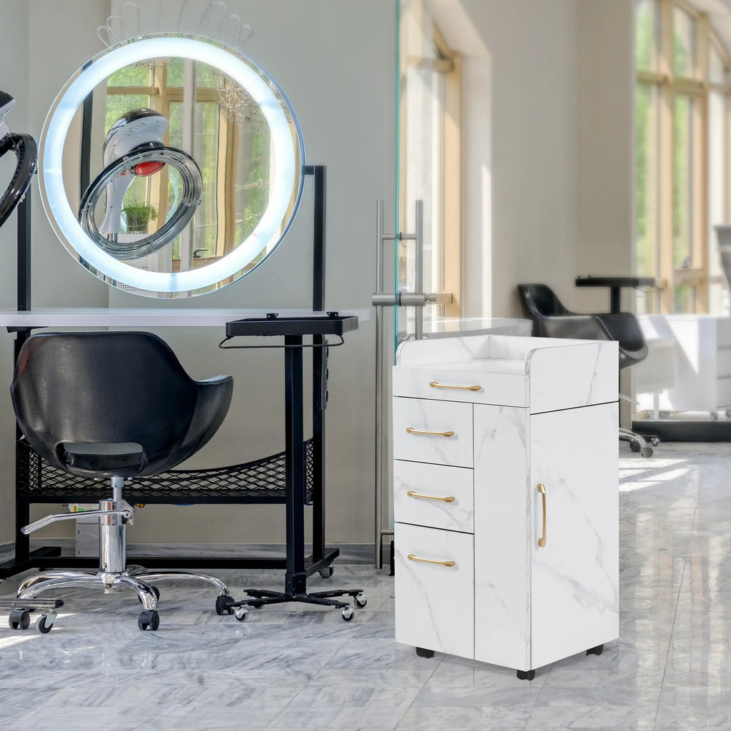 2026 NewBarberPub Salon Trolley, Hair Styling Rolling Utility Cart with Storage Drawer