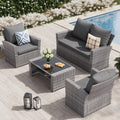 2026 NewUDPATIO Wicker Patio Furniture Set, 4 Piece Outdoor Sectional Conversation Sets, Gray PE Rattan Patio Sofa Set for Balcony, Porch, Backyard, Grey