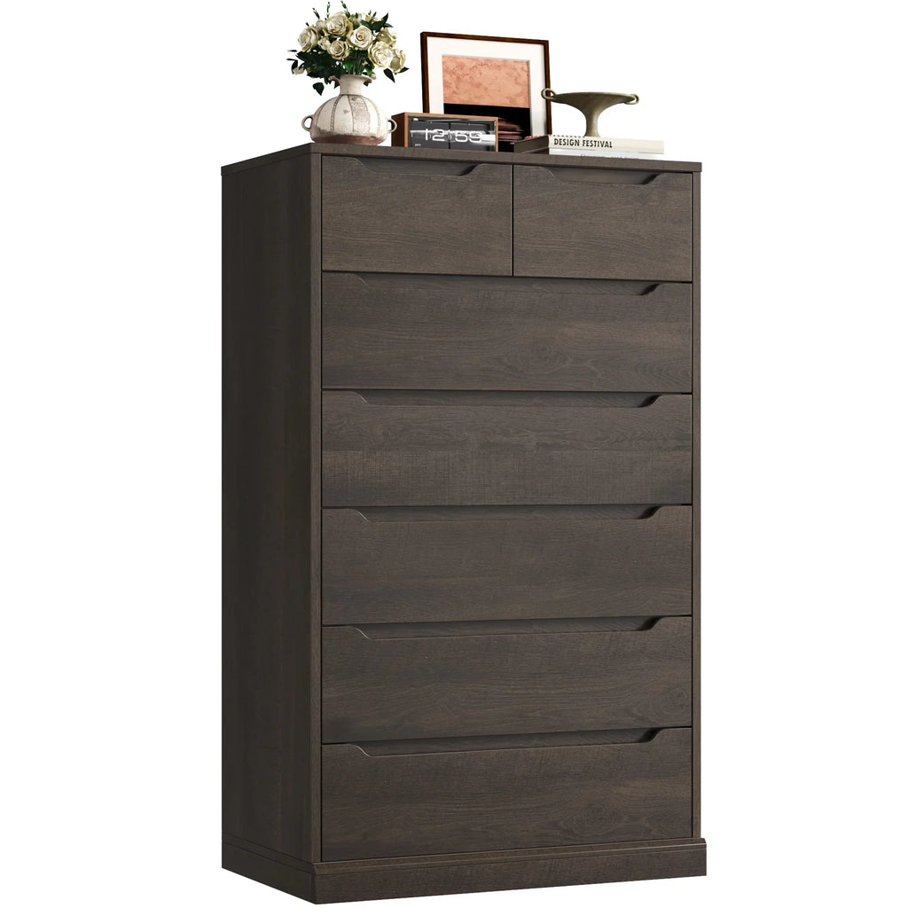2026 NewHomfa 7 Drawer White Dresser, 51.3"H Wood Storage Cabinet with Upgraded Stable Base, Vertical Chest for Bedroom Living Room